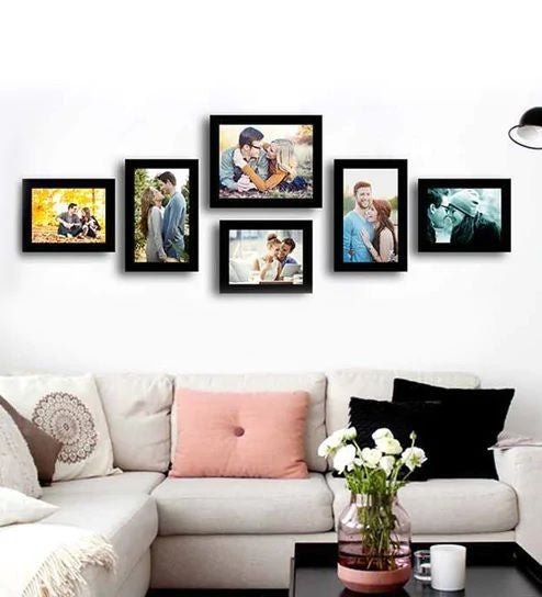 Black matte - Mdf Wood Wall Photo Frame set of 6;