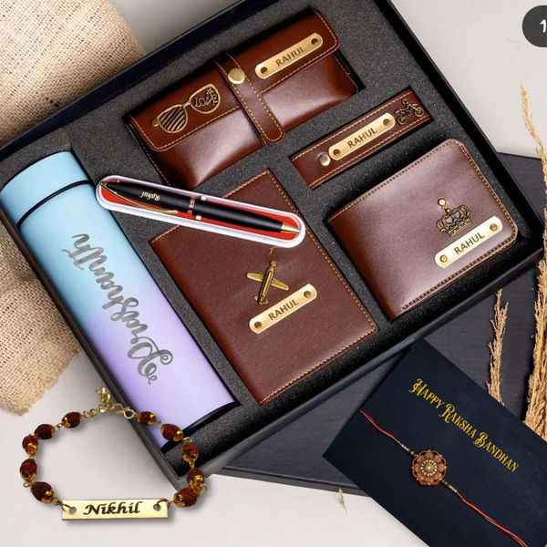 Customized Gift Set - Customised Wallet , Passport Cover , Sunglass cover , keychain, Pen , Bottle