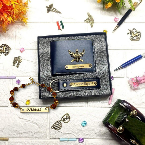 Men's Wallet and keychain Combo  with Rudraksh Rakhi / Best Gift for Rakshabandhan