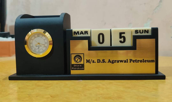 Customized Desk Pen - Phone Stand with Pre Attached Clock and Lifetime Dice Calendar