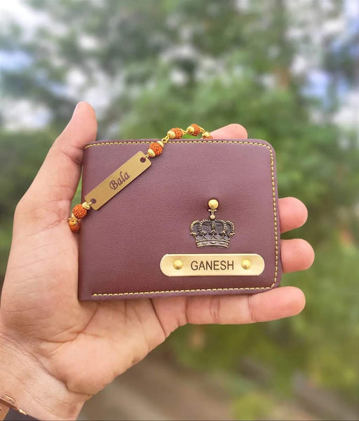 Personalized Wallet And Rudraksh Rakhi Combo