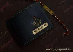 Personalized Wallet And Rudraksh Rakhi Combo