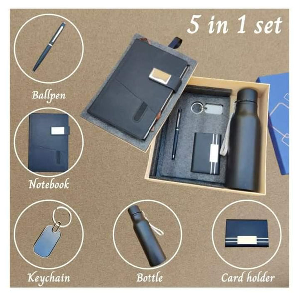 Customized 5pc Utility Combo(Temperature bottle+Steel Keychain+Pen+Diary+wallet card Holder)