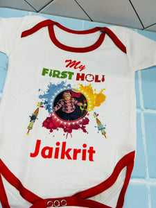 My First Holi with pic and name Romper for kids