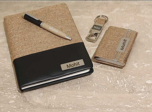 Diwali Special Corporate Diary set ft. - Sisal Design Diary pen Keychain card holder with tea light holders