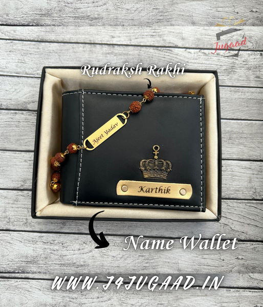 Personalised Wallet and Rudraksha Rakhi Combo.