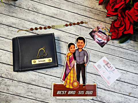 Rakshabandhan Special Caricature & Men's Wallet with Rakhi Combo