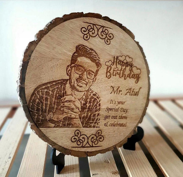 Personalized Natural Wooden Slice Photo Frame (SIZE-8 INCHES)