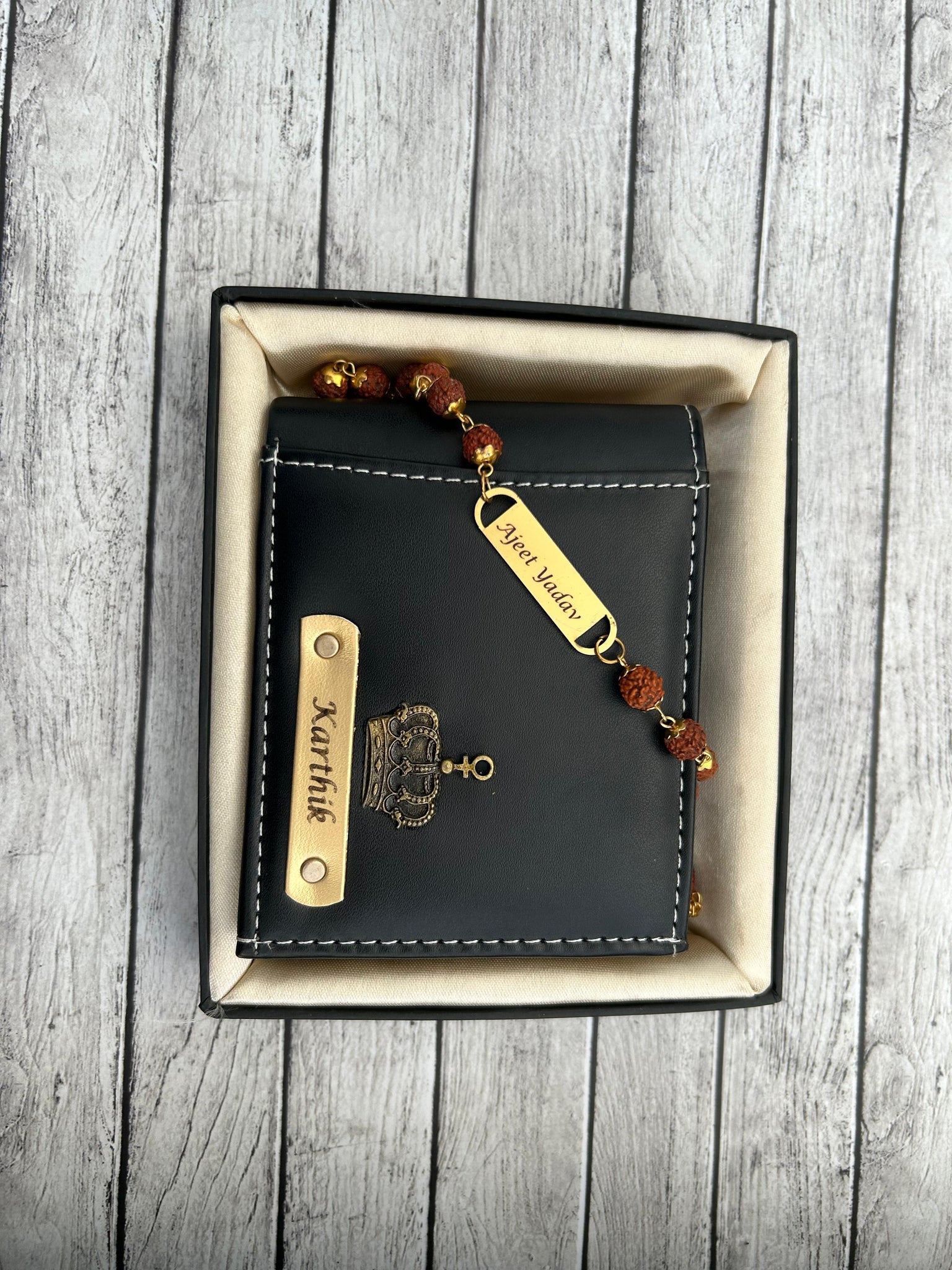 Personalised Wallet and Rudraksha Rakhi Combo.