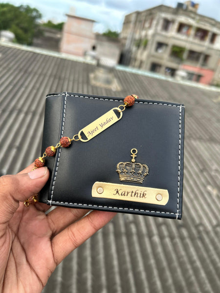 Rakshabandhan : Men's Wallet,Leather Keychain,Rudraksh Rakhi Combo