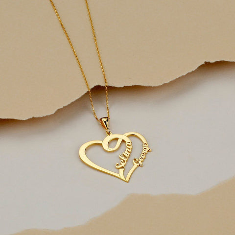 Personalised double name locket with heart