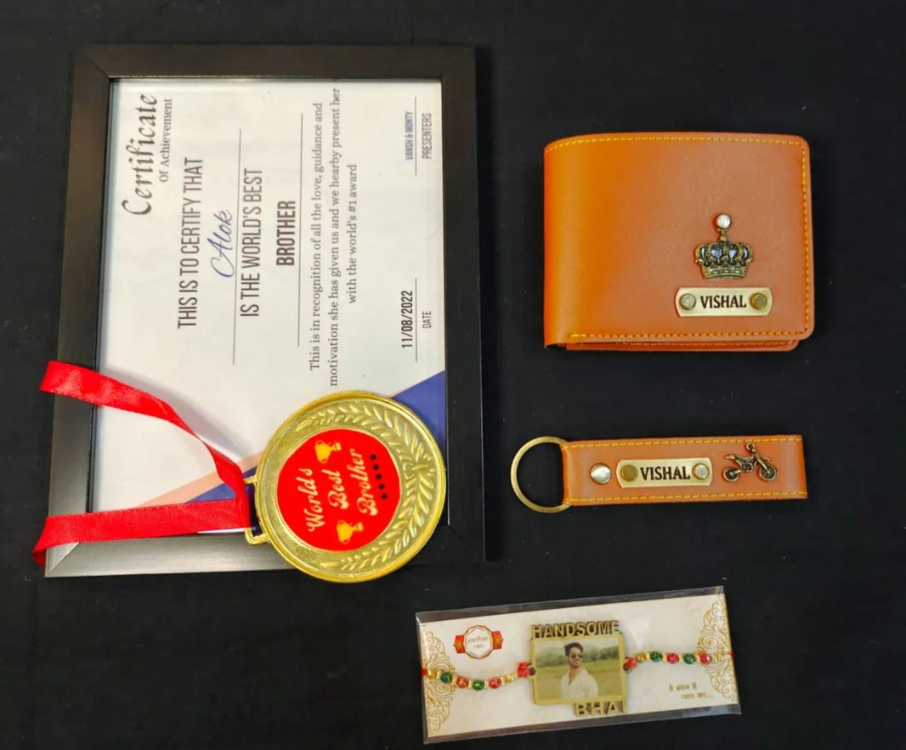Rakhi 5in1 Combo-wallet keyring rakhi best brother certificate+award
