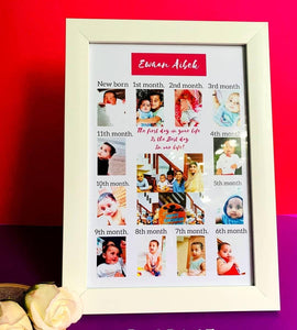 12 month Baby collage A4 white frame for 1st year Birthday