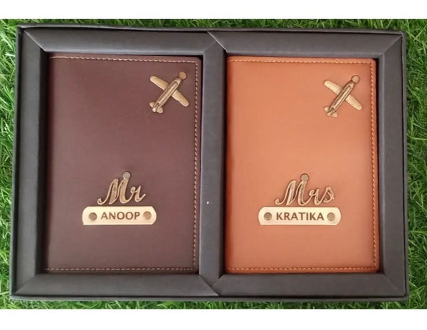 Personalized Passport Covers Combo for couples-brown & tan color