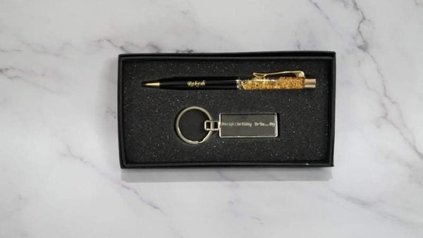 Personalized Metallic Pen and Keychain Combo